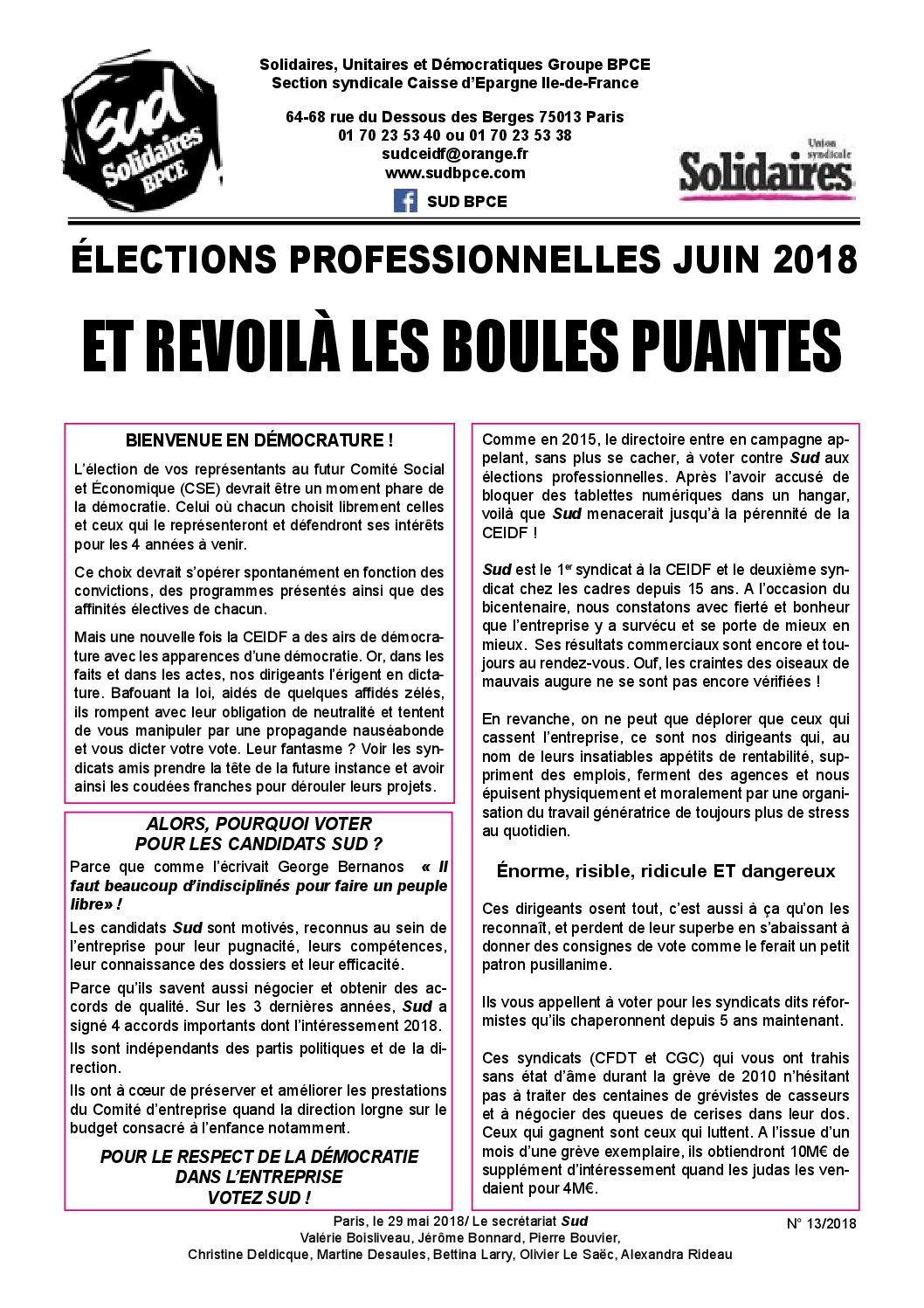 CEIDF – ET REVOILA LES BOULES PUANTES - Sud Solidaires BPCE